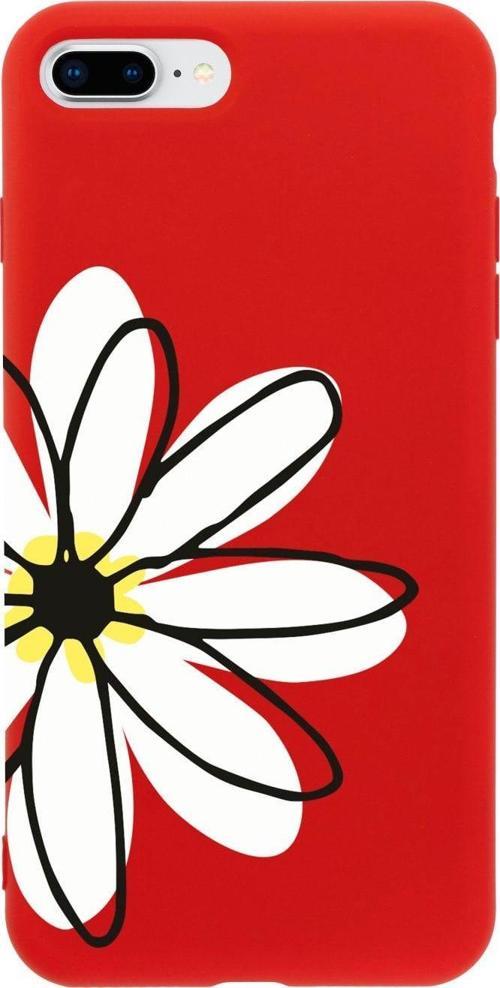 İphone 7 Plus Papatya Tasarımlı Kırmızı Telefon Kılıfı