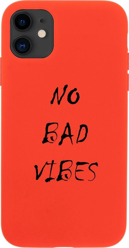Iphone 11 No Bad Vibes Tasarımlı Kırmızı Telefon Kılıfı