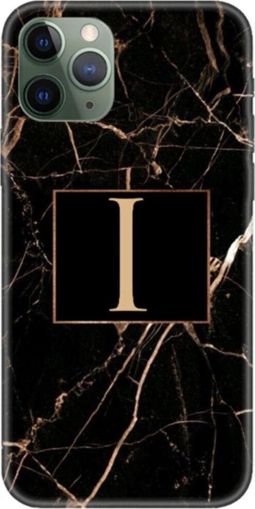 Iphone 11 Pro Siyah Mermer Desen I Harfli Telefon Kılıfı