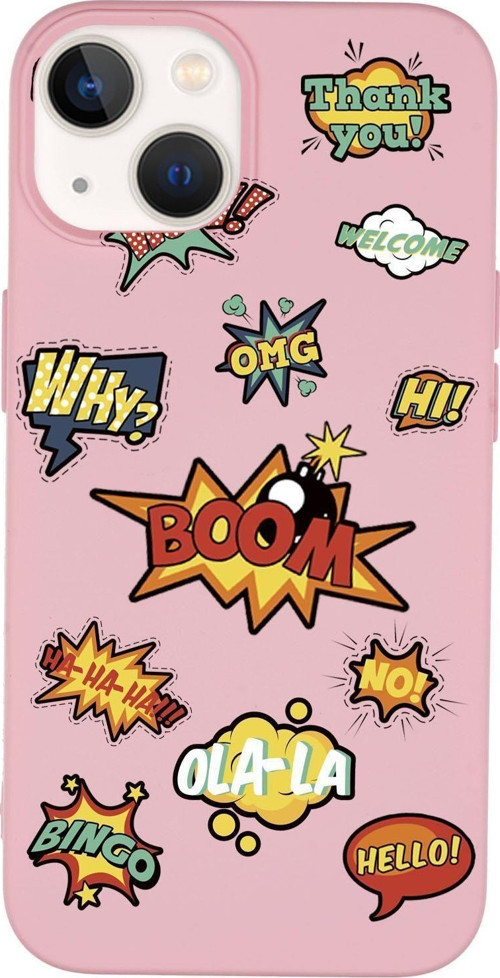 İphone 14 Stickers Uyumlu Desenli Premium Silikonlu Telefon Kılıfı