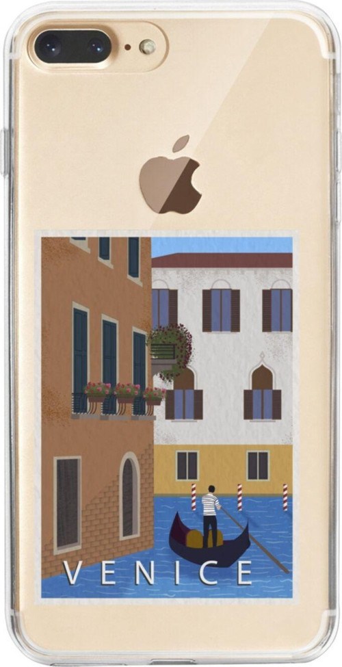 İphone 8 Plus Venice Gondol Tasarımlı Şeffaf Telefon Kılıfı