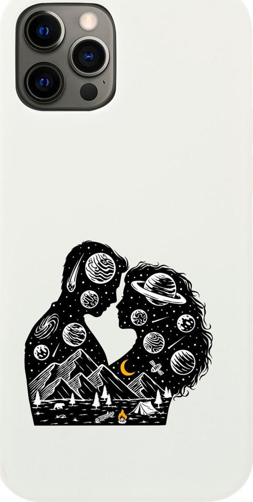 Iphone 12 Pro Romantic Illustration Tasarımlı Beyaz Telefon Kılıfı