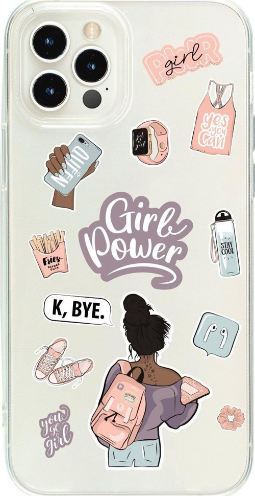 İphone 15 Pro Max Girl Power Desenli Şeffaf Telefon Kılıfı