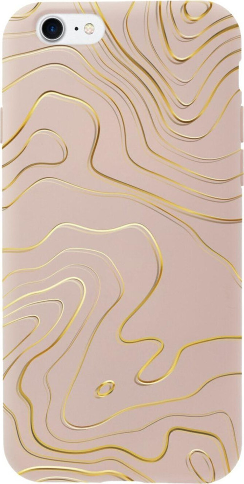 İphone Se Golden Line Tasarımlı Pembe Telefon Kılıfı