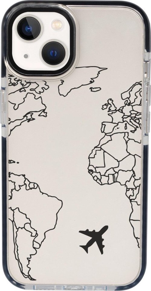 İphone 15 Plus Uyumlu World Map Lines Desenli Candy Bumper Darbe Emci Silikonlu Telefon Kılıfı