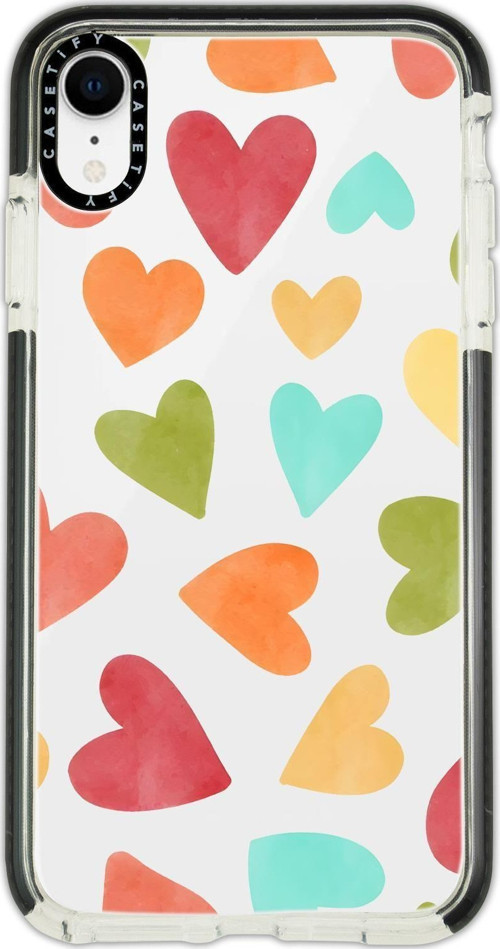İphone Xr Uyumlu Casetify Renkli Kalpler Desenli Anti Shock Premium Silikonlu Siyah Kenar Detaylı Te