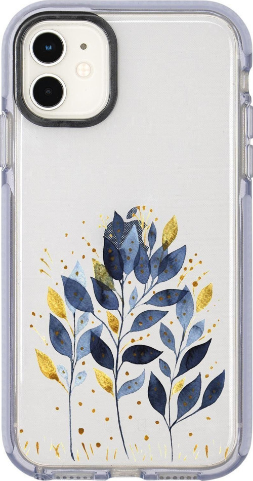 Iphone 11 Uyumlu Mavi Yaprak Desenli Candy Bumper Silikonlu Telefon Kılıfı