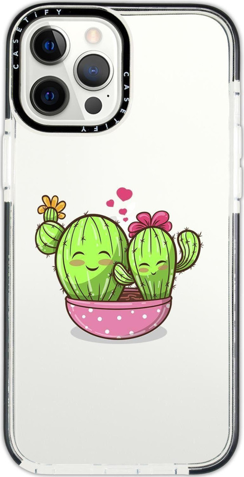 Iphone 12 Pro Casetify Sevimli Kaktüsler Desenli Anti Shock Premium Silikonlu Siyah Kenar Detaylı Te