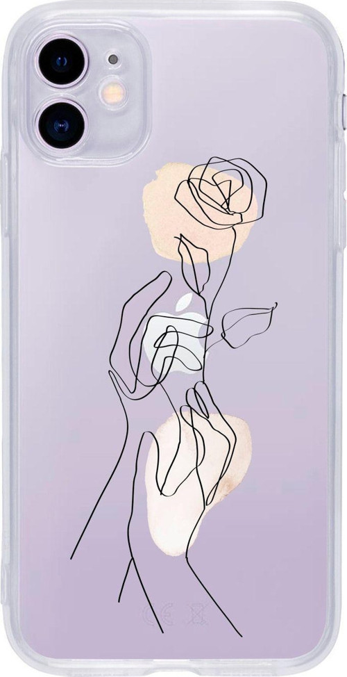 Iphone 11 Hands Holding Roses Desenli Şeffaf Telefon Kılıfı