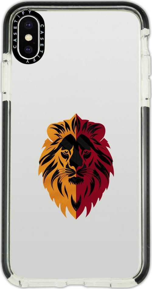 İphone Xs Max Uyumlu Casetify Sarı Kırmızı Aslan Desenli Anti Shock Premium Silikonlu Siyah Kenar De