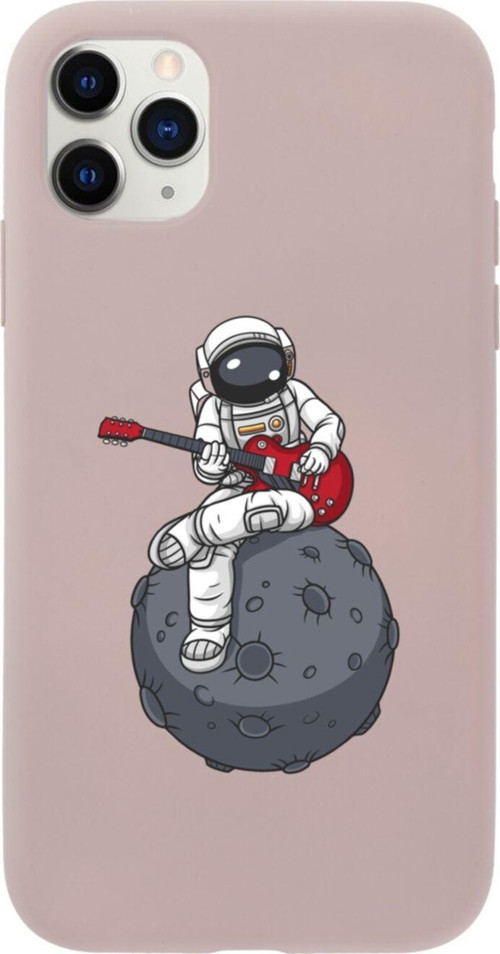 Iphone 11 Pro Max Gitarcı Astronot Tasarımlı Pembe Telefon Kılıfı