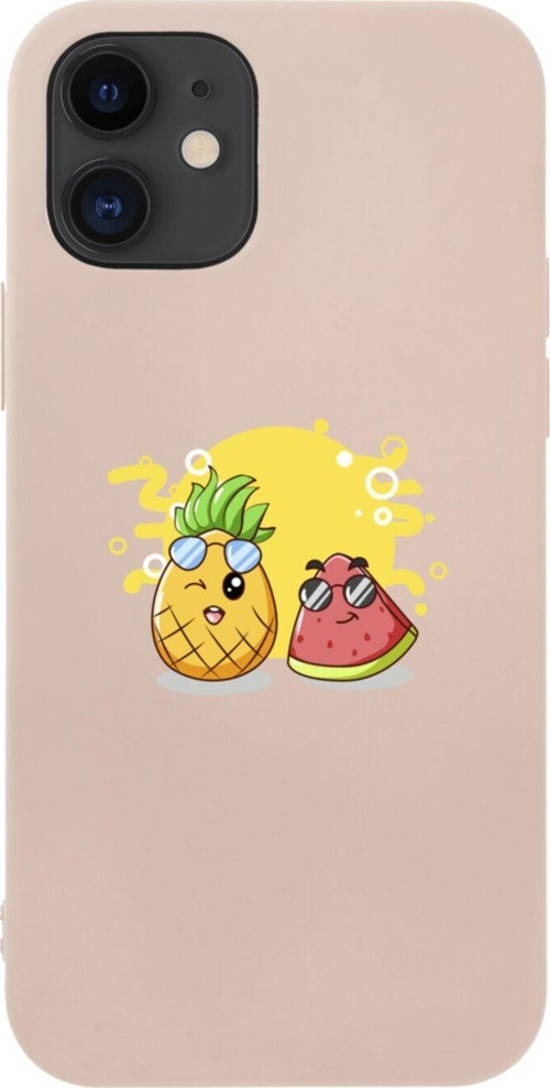 İphone 12 Ananas Ve Karpuz Tasarımlı Pembe Telefon Kılıfı