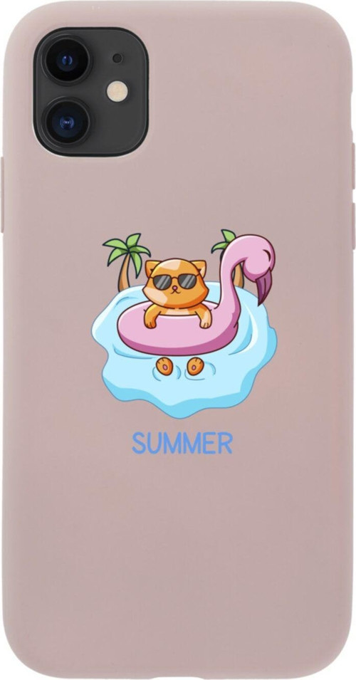 Iphone 11 Summer Cat Tasarımlı Pembe Telefon Kılıfı