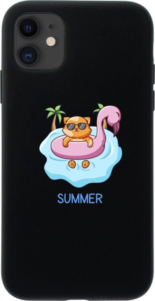 Iphone 11 Summer Cat Tasarımlı Siyah Telefon Kılıfı