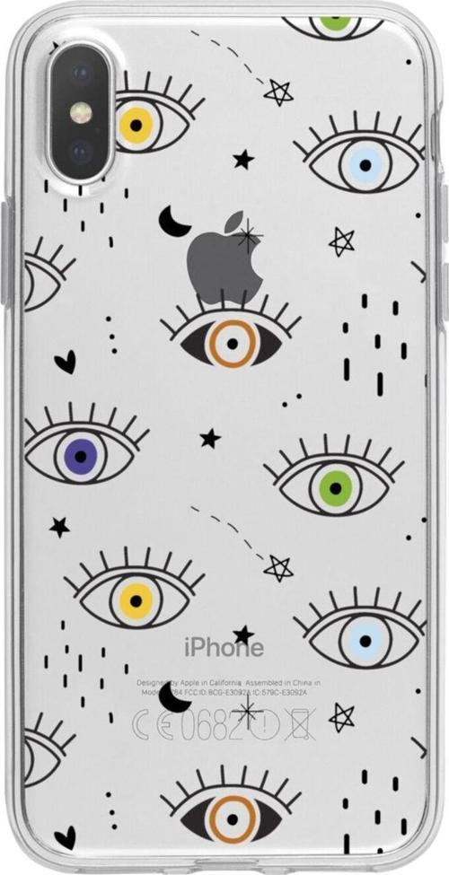 İphone X Renkli Gözler Şeffaf Telefon Kılıfı