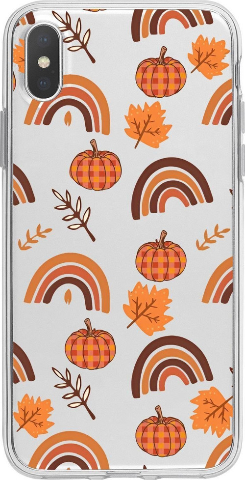 İphone X Uyumlu Sonbahar Desenli Premium Şeffaf Silikon Kılıf