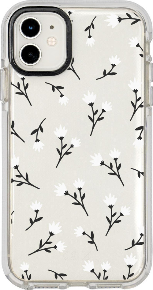 İphone 12 Uyumlu Beyaz Çiçekler Desenli Candy Bumper Silikonlu Telefon Kılıfı