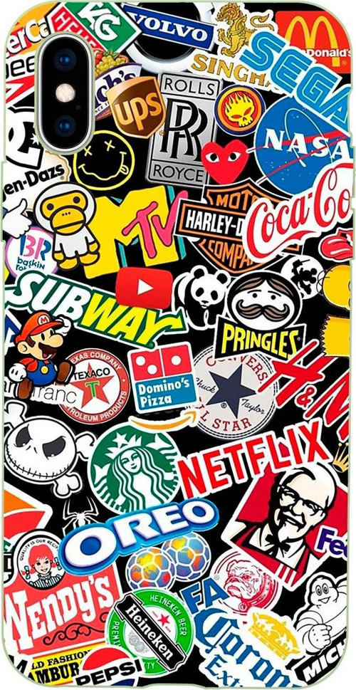 İphone X Sticker Mix Desenli Tasarımlı Yeşil Telefon Kılıfı