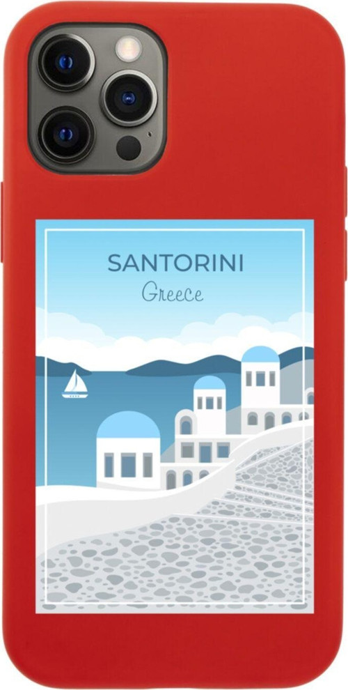 Iphone 12 Pro Santorini Tasarımlı Kırmızı Telefon Kılıfı
