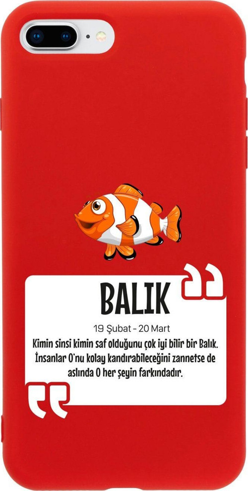 İphone 8 Plus Balık Burcu Tasarımlı Kırmızı Telefon Kılıfı