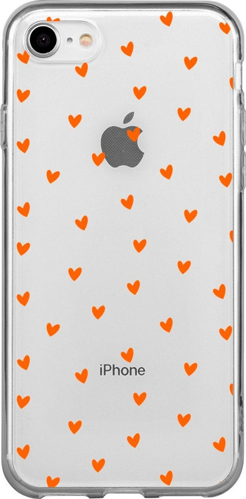 İphone 8 Minik Kalpler Turuncu Desenli Şeffaf Telefon Kılıfı