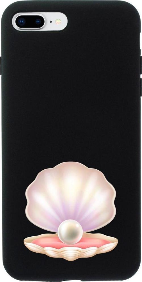 İphone 8 Plus Incili Deniz Kabuğu Tasarımlı Siyah Telefon Kılıfı