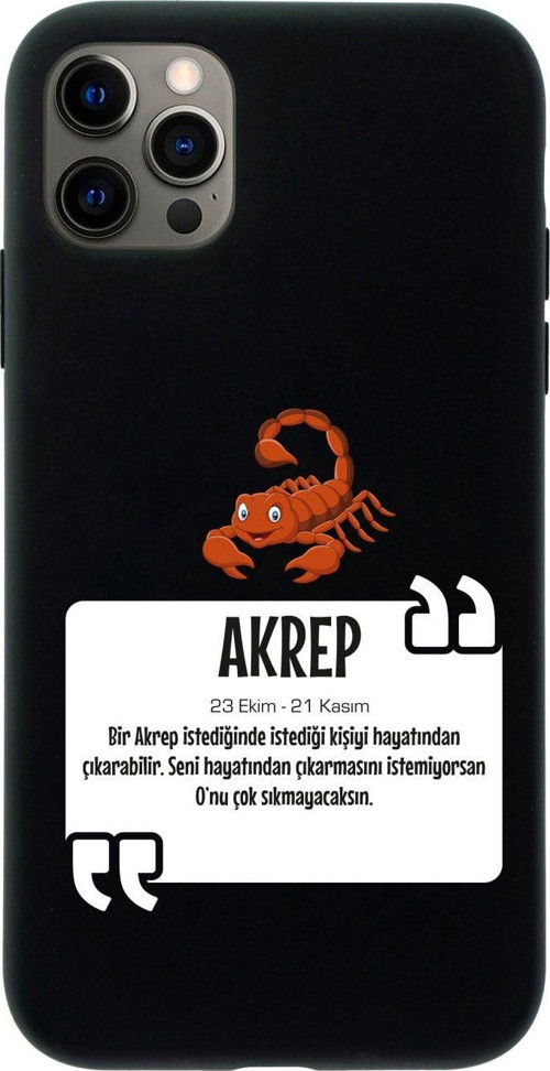 Iphone 12 Pro Akrep Burcu Tasarımlı Siyah Telefon Kılıfı