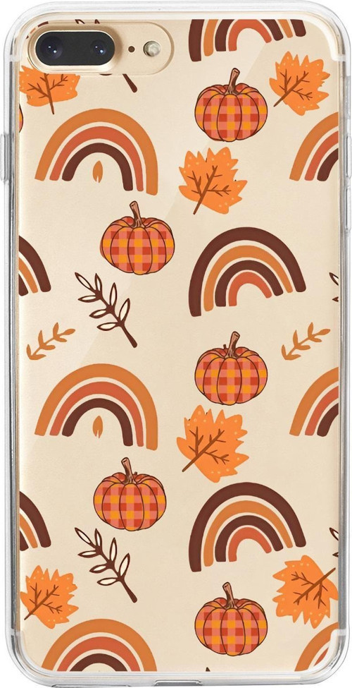 İphone 7 Plus Uyumlu Sonbahar Desenli Premium Şeffaf Silikon Kılıf