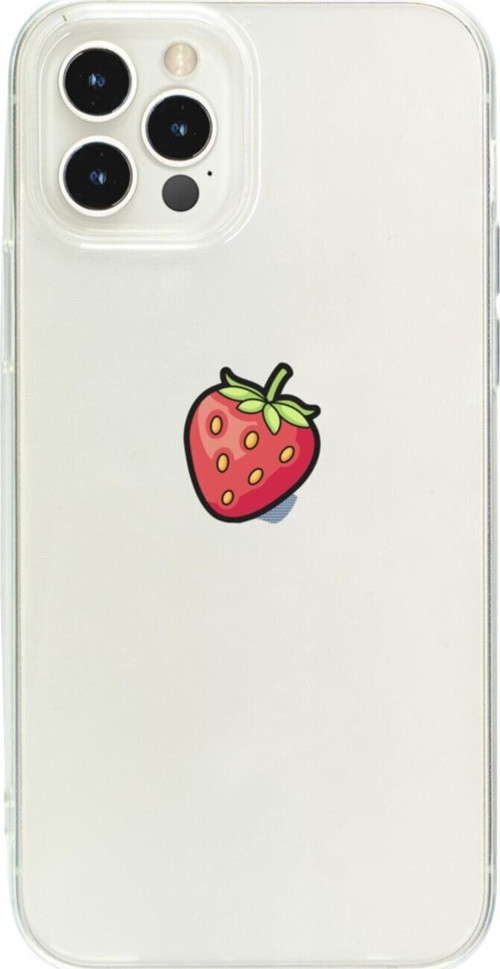 İphone 15 Pro Çilek Desenli Şeffaf Telefon Kılıfı
