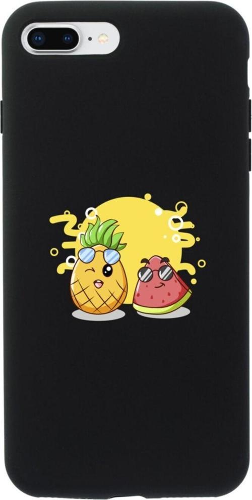 İphone 8 Plus Ananas Ve Karpuz Tasarımlı Siyah Telefon Kılıfı