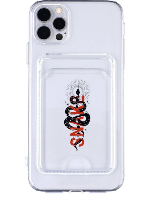 Iphone 12 Pro Max Uyumlu Snake Desenli Şeffaf Kamera Korumalı Ve Kartlıklı Telefon Kılıfı