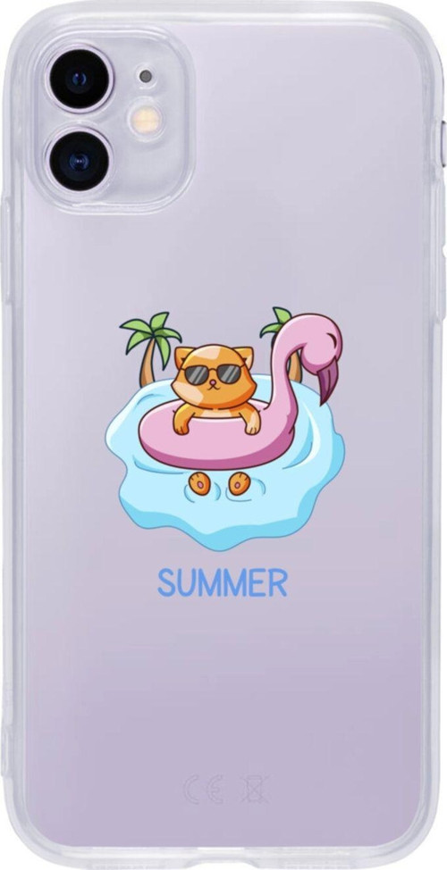 Iphone 11 Summer Kedi Tasarımlı Şeffaf Telefon Kılıfı