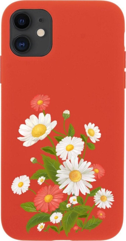 Iphone 11 Daisy Tasarımlı Kırmızı Telefon Kılıfı