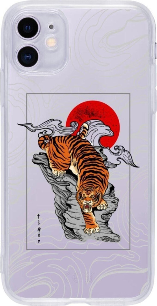 Iphone 11 Tiger Tasarımlı Şeffaf Telefon Kılıfı