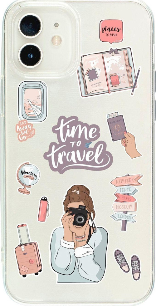 İphone 12 Photographer Travel Desenli Şeffaf Telefon Kılıfı