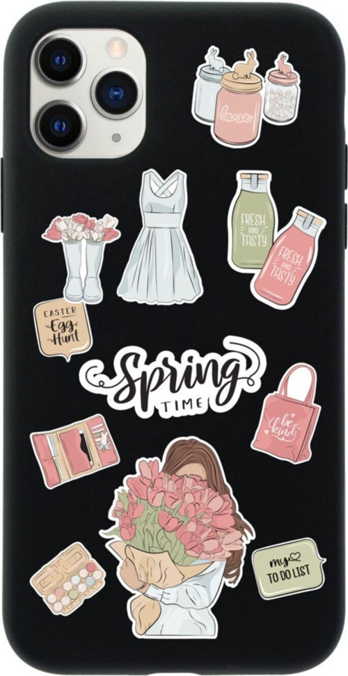 Iphone 11 Pro Spring Time Tasarımlı Siyah Telefon Kılıfı
