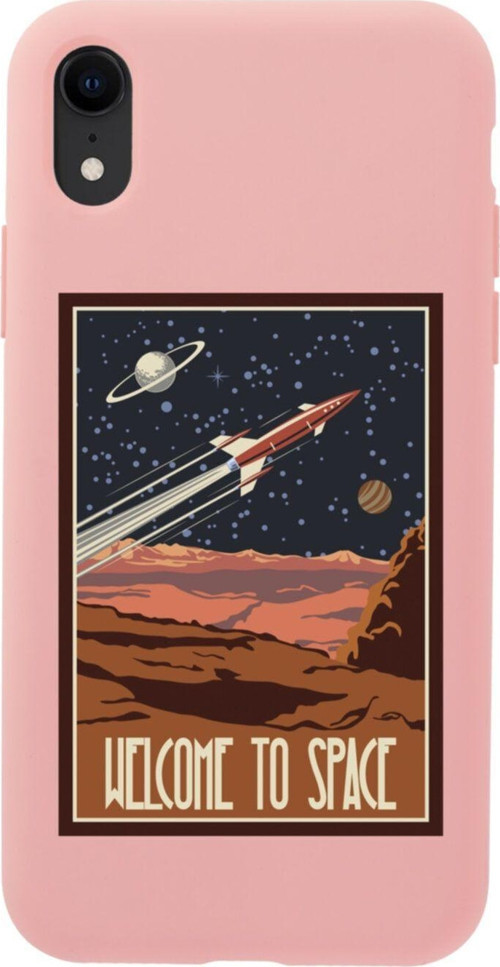 İphone Xr Welcome To Space Tasarımlı Pembe Telefon Kılıfı
