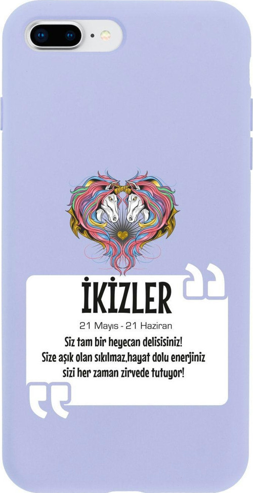 İphone 7 Plus Ikizler Burcu Tasarımlı Lila Telefon Kılıfı