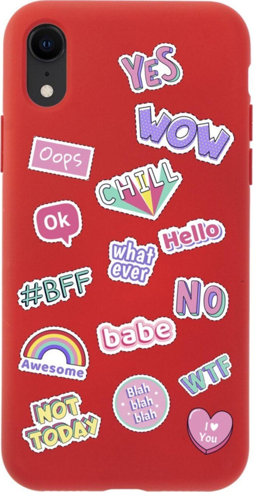 İphone Xr Stickers Tasarımlı Kırmızı Telefon Kılıfı