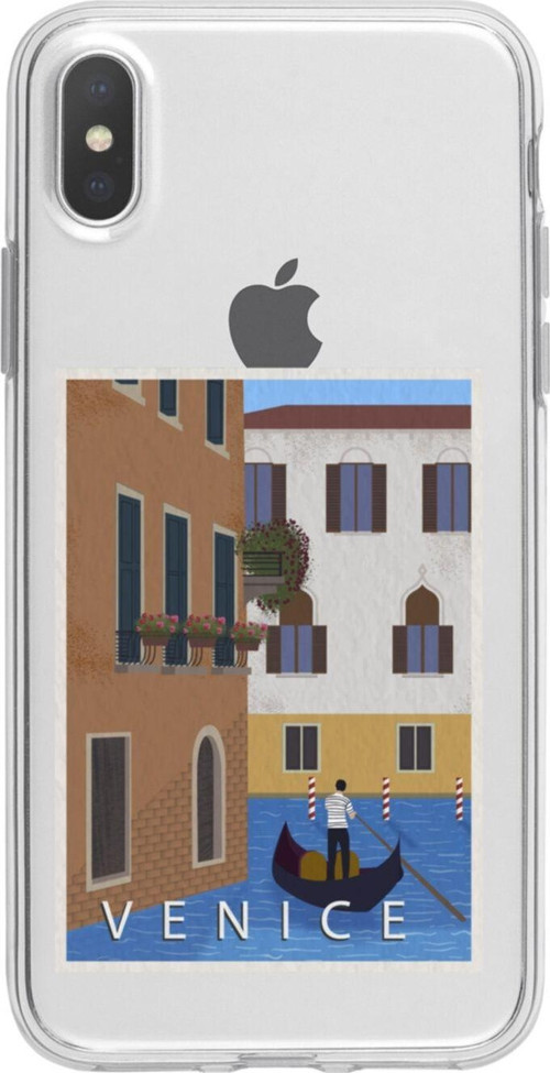 İphone Xs Mx Venice Gondol Tasarımlı Şeffaf Telefon Kılıfı