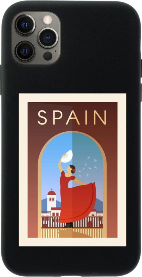 Iphone 12 Pro Spain Tasarımlı Siyah Telefon Kılıfı
