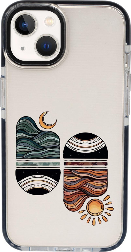 İphone 15 Plus Uyumlu Sunset Wawe Desenli Candy Bumper Darbe Emci Silikonlu Telefon Kılıfı