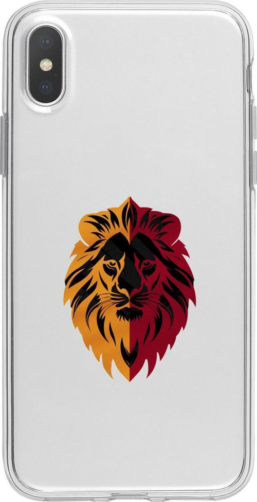 İphone Xs Max Uyumlu Sarı Kırmızı Aslan Desenli Premium Şeffaf Silikon Kılıf