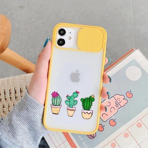 Iphone 11 Kaktüs Desenli Kamera Korumalı Sarı Telefon Kılıfı