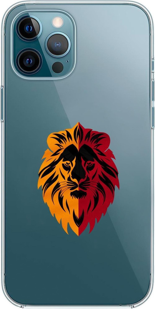 İphone 12 Pro Uyumlu Sarı Kırmızı Aslan Desenli Premium Şeffaf Silikon Kılıf