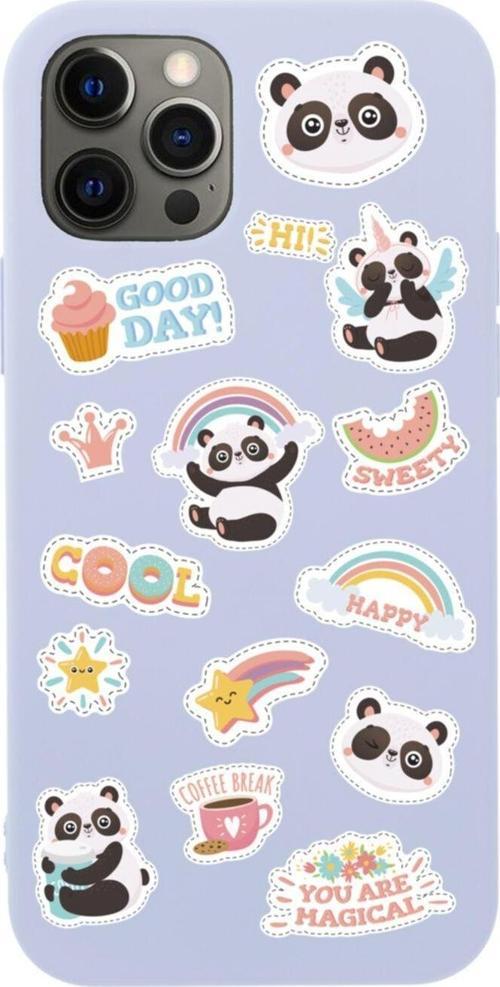 Iphone 12 Pro Sticker Panda Tasarımlı Lila Telefon Kılıfı