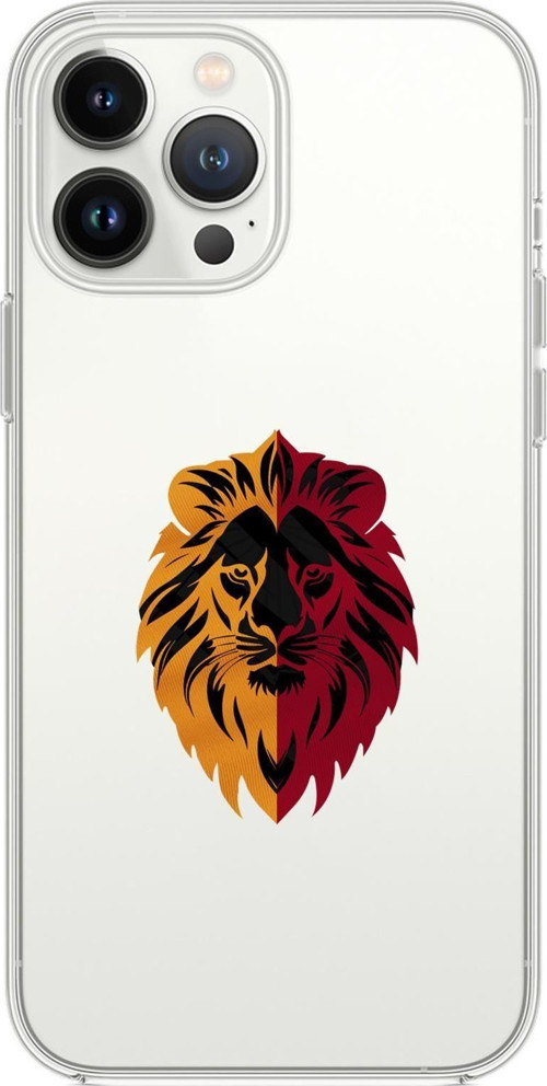 İphone 15 Pro Uyumlu Sarı Kırmızı Aslan Desenli Premium Şeffaf Silikon Kılıf