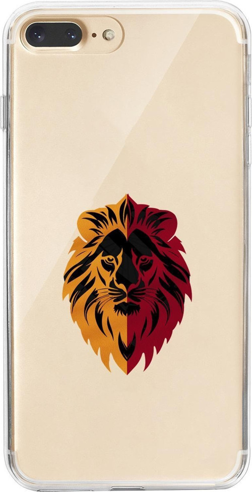 İphone 8 Plus Uyumlu Sarı Kırmızı Aslan Desenli Premium Şeffaf Silikon Kılıf