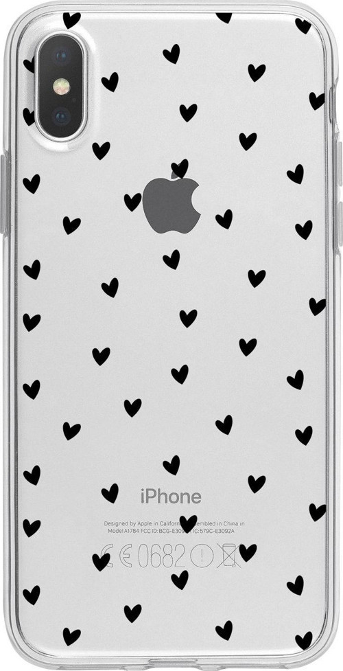 İphone Xs Minik Kalpler Siyah Desenli Şeffaf Telefon Kılıfı