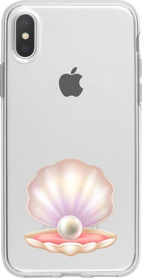 İphone Xs Incili Deniz Kabuğu Desenli Şeffaf Telefon Kılıfı